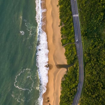 Balneario Camboriu in Santa Catarina. Taquaras Beach and Laranjeiras Beach in Balneario Camboriu. Aerial view in landscape. Square image photo