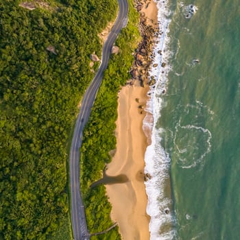 Balneario Camboriu in Santa Catarina. Taquaras Beach and Laranjeiras Beach in Balneario Camboriu. Aerial view in landscape. Square image photo
