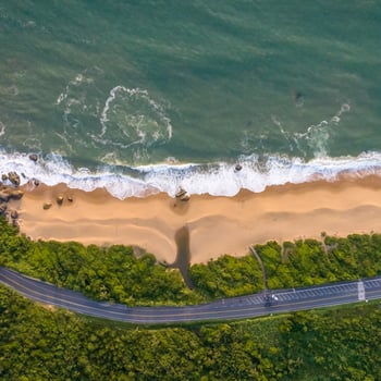 Balneario Camboriu in Santa Catarina. Taquaras Beach and Laranjeiras Beach in Balneario Camboriu. Aerial view in landscape. Square image photo