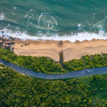 Balneario Camboriu in Santa Catarina. Taquaras Beach and Laranjeiras Beach in Balneario Camboriu. Aerial view in landscape. Square image photo