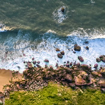 Balneario Camboriu in Santa Catarina. Taquaras Beach and Laranjeiras Beach in Balneario Camboriu. Aerial view in landscape. Square image photo