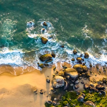 Balneario Camboriu in Santa Catarina. Taquaras Beach and Laranjeiras Beach in Balneario Camboriu. Aerial view in landscape. Square image photo