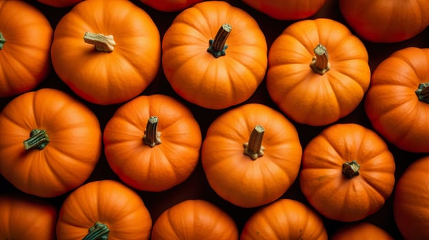 Bright orange pumpkins Halloween season abstract background, top view photo