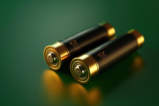 Luxurious black and gold binoculars resting on a smooth green surface, reflecting soft light in a serene atmosphere photo