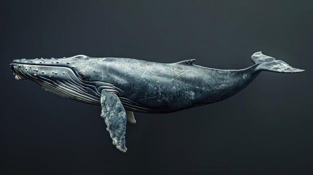 A humpback whale's tail fin is displayed in a close-up shot, showing its distinctive shape and size. photo