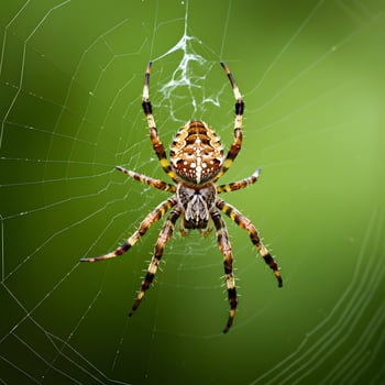 Captivating Spider in Web on Vibrant Green Background photo