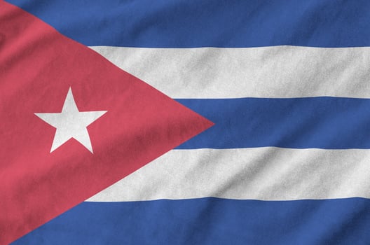 Cuba flag depicted on folded wavy fabric of old cloth photo