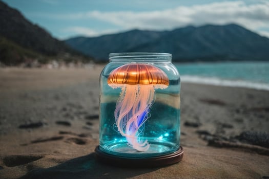 Medusa jellyfish glowing underwater in an aquarium photo