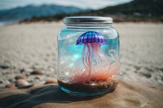 Medusa jellyfish glowing underwater in an aquarium photo