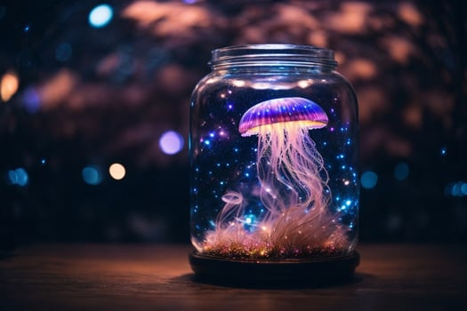 Medusa jellyfish glowing underwater in an aquarium photo