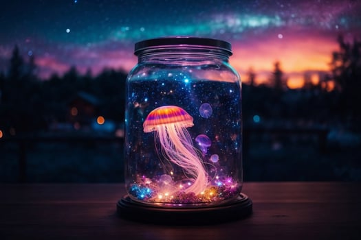 Medusa jellyfish glowing underwater in an aquarium photo