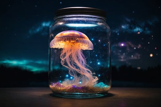 Medusa jellyfish glowing underwater in an aquarium photo