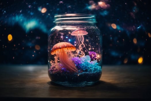 Medusa jellyfish glowing underwater in an aquarium photo