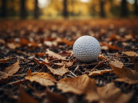 a golf ball on an autumn leaves background. photo