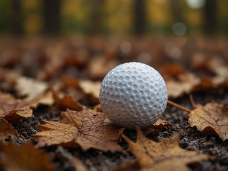 a golf ball on an autumn leaves background. photo