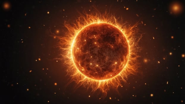 Fiery and intense depiction of sun in space. photo