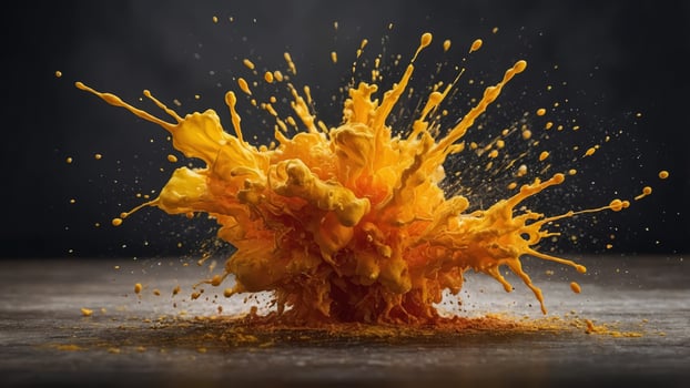 Bright explosive watercolor splashes in yellow and orange. photo