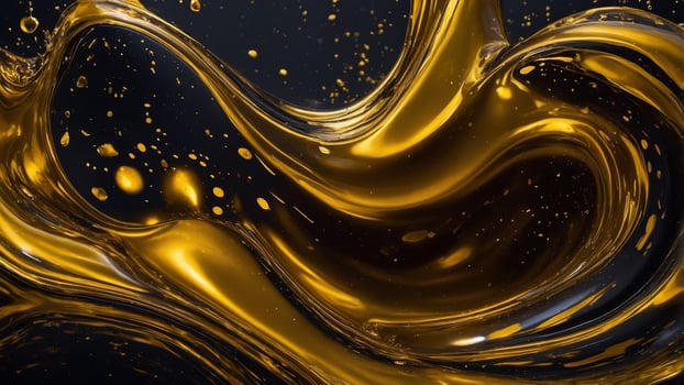 Golden, shiny liquid flowing on a black background Golden-colored substance, metallic liquid Abstract Wallpaper background. photo