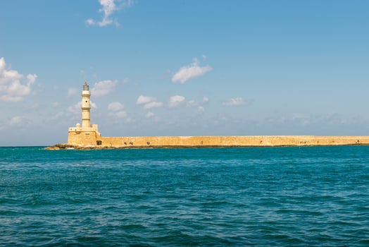 Venetian harbour and lighthouse in old harbour of Chania, Crete, Greece photo
