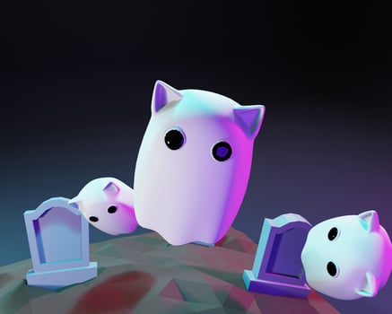 3D design of cute and happy ghost family gathering and playing together. photo