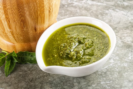 Homemade vegetarian basil pesto sauce photo