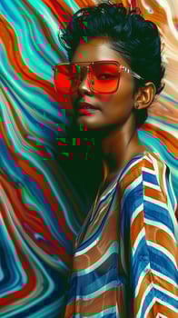 Stylish and Captivating Woman in Vibrant Abstract Studio Portrait photo