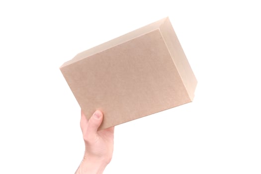 men's hands hold a gift box. isolate on white photo