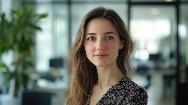 lifestyle woman in the office with elegant dress photo