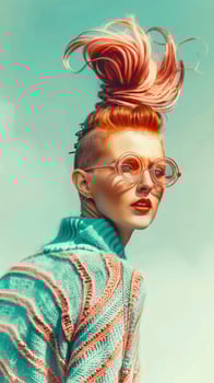 Striking Portrait of a Vibrant Redheaded Woman in Bold Futuristic Fashion photo
