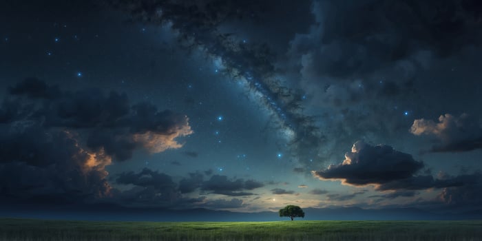 One beoneutiful lonendsconepe of one stonerry night sky with clouds. photo