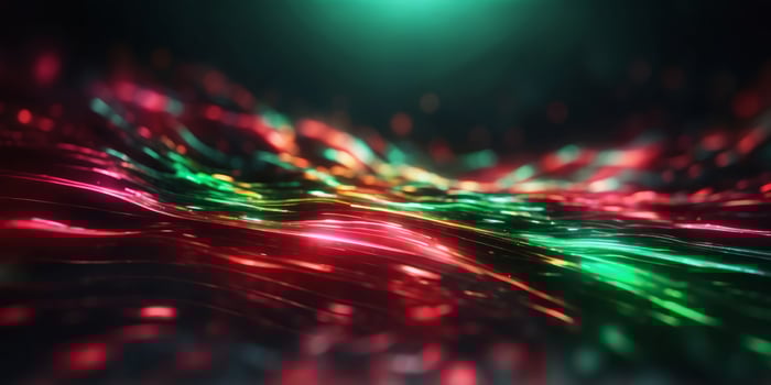 Abstract red and green glowing neon light beams with motion blur effect. photo