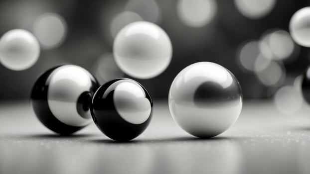 Abstract background with white and black spheres and wavy lines in minimal style. photo