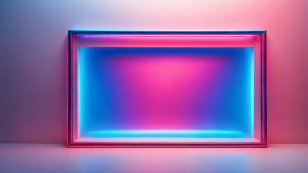 A sleek watercolor depiction of a gradient neon frame transitioning from electric blue to vivid pink. photo
