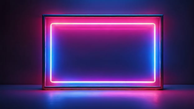 A sleek watercolor depiction of a gradient neon frame transitioning from electric blue to vivid pink. photo