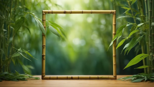 A square frame of bamboo leaves their long. photo