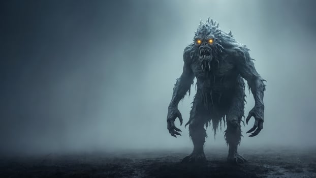 Creepy tonell monster wonelking in a mist. photo