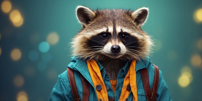 Fashionable raccoon, the seducer, with a confident look Concept of fashion, adorable animals and trendy anthromorphism. photo