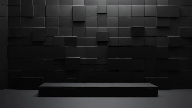 minimal blank black background Dark squares abstract background Abstract black square shape background, light and shadow black dark shelf on background for present product. photo