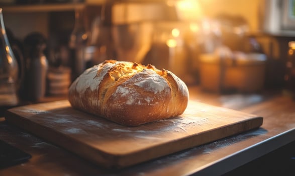 Freshly baked bread on a wooden board photo