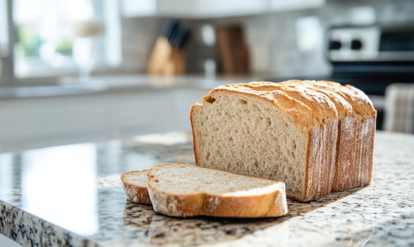 Sliced bread on a granite countertop, contemporary kitchen photo