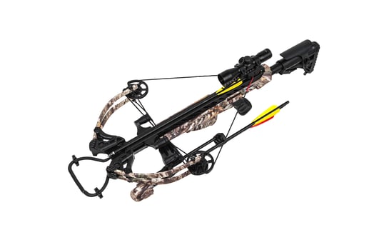 Modern crossbow isolate on a white back. Quiet weapon for hunting and sports. photo