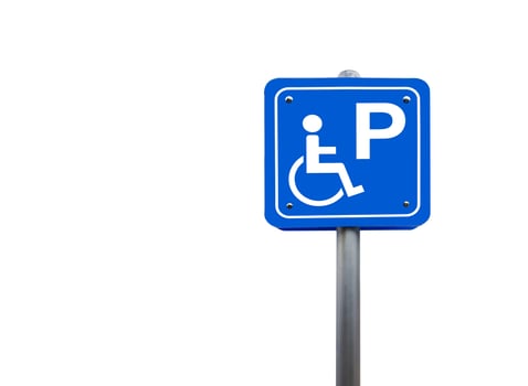 Blue parking sign with the disabled parking symbol. photo