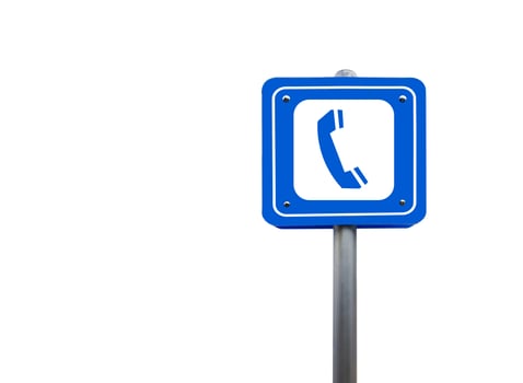 Blue sign with the public telephone symbol, complete with precise clipping paths. photo