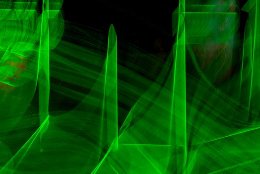 Green glowing lines of neon lights. Green abstract background. photo