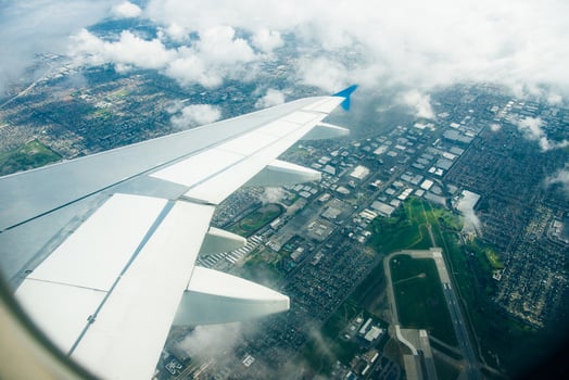 los angeles, september, 2019 Panoramic aerial view of LA, from the inside of a Skyup flight photo