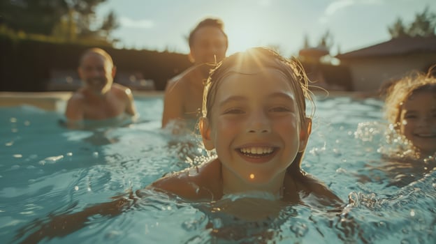 Multi-Generation Family Enjoying Fun Pool Time Together on a Sunny Day photo