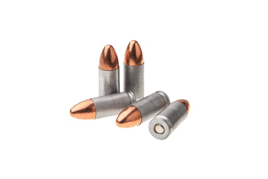 cartridges for a pistol isolated on white photo