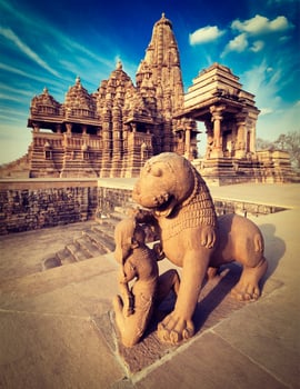King and lion statue, Kandariya Mahadev temple photo