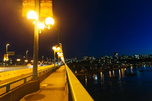 city street light in vancouver at night, bc, canada - november, 2019 photo