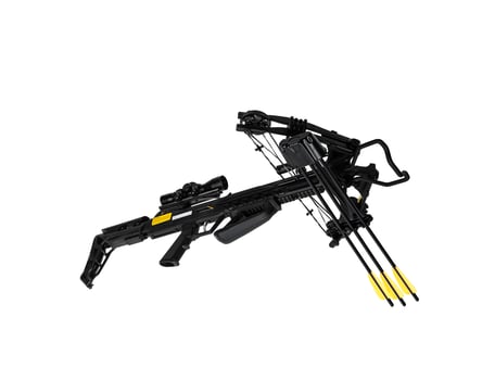 Modern crossbow. Quiet weapon for hunting, sports and recreation. Isolate on a white back photo